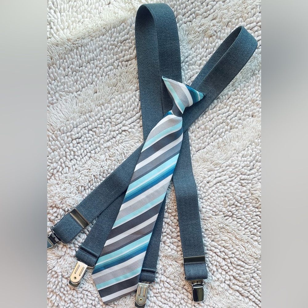 Lil boys clip on tie and suspenders!